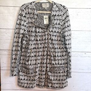 Lucky Brand Black And White Patterned Jacket with Zipper Details, size XL, NWT